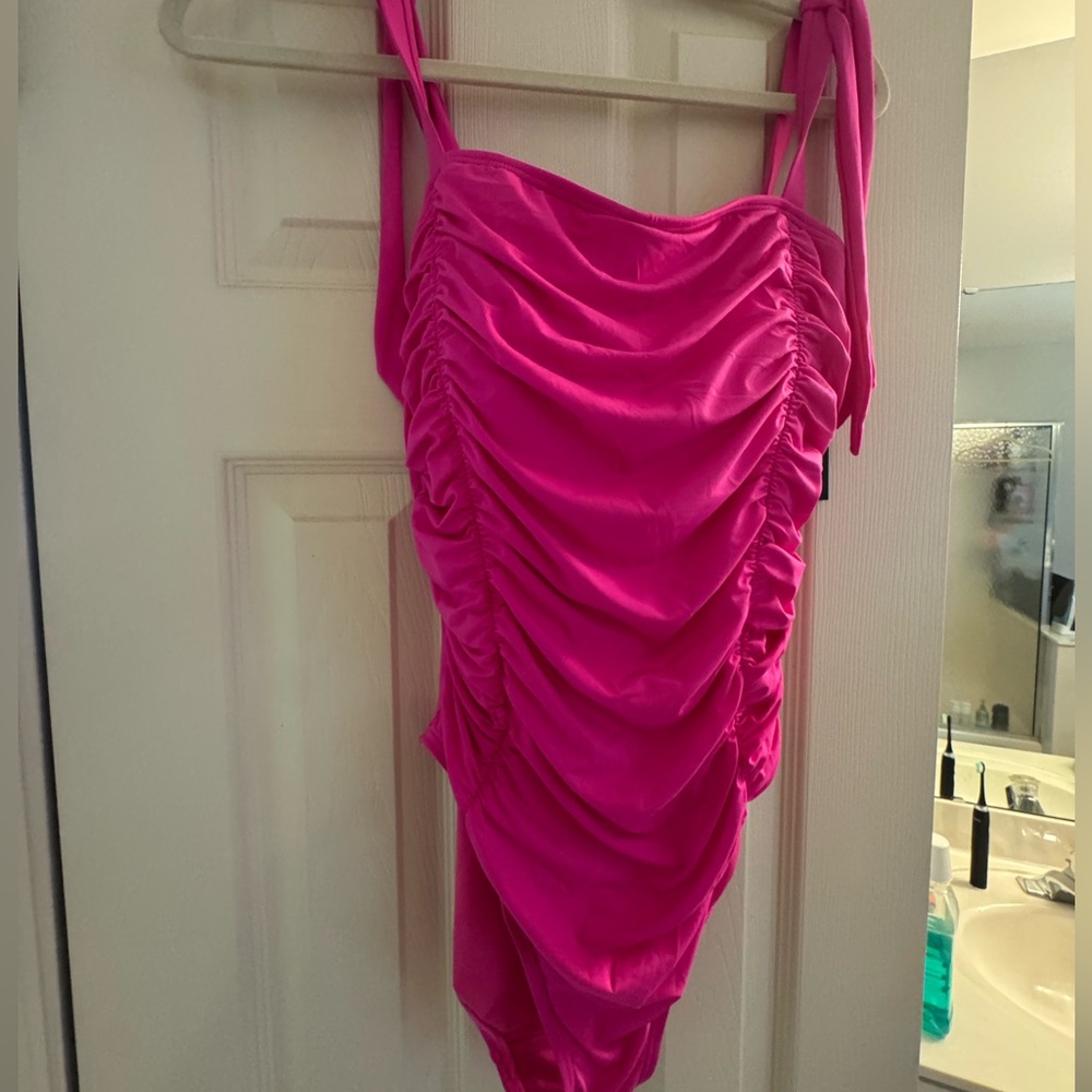 Girls Hot Pink Ruched One-Piece Swimsuit